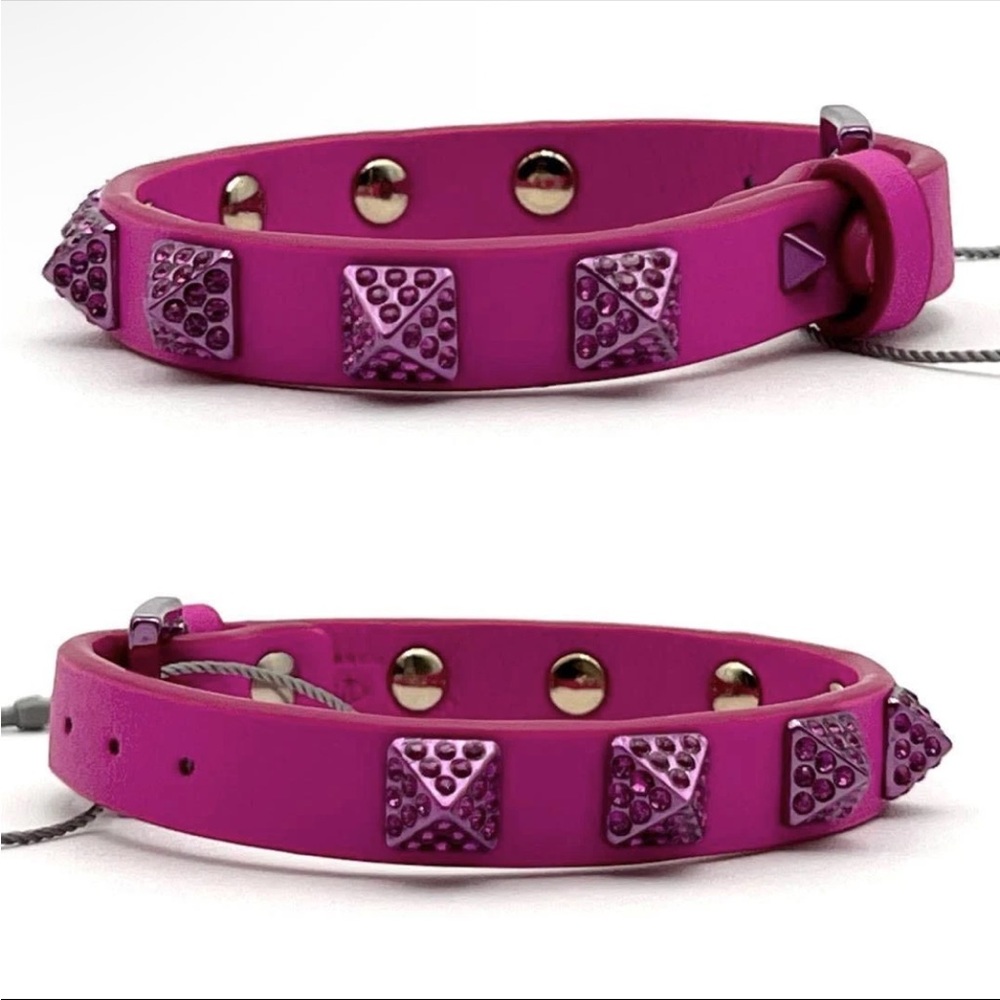 Valentino Garavani Pink Leather Crystal Rockstud Bracelet Limited Edition - Picture 2 of 7
